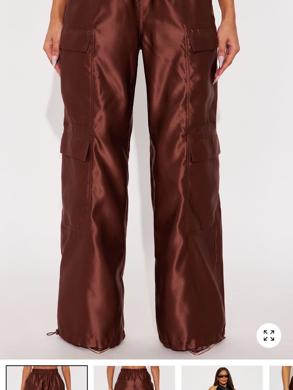 Fashion Nova Chocolate Satin Cargo Wide-Leg Pants